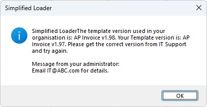 Version Control Error - Simplified Loader Excel for Oracle Fusion Cloud ERP